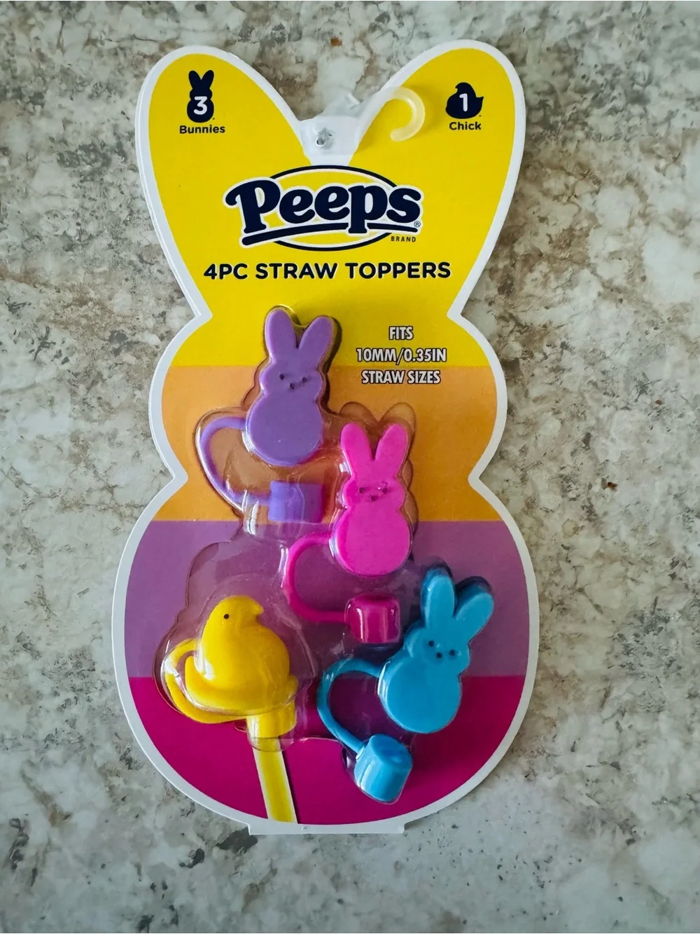 4-Pack Yellow, Purple, Pink & Blue Bunny & Chick Straw Toppers